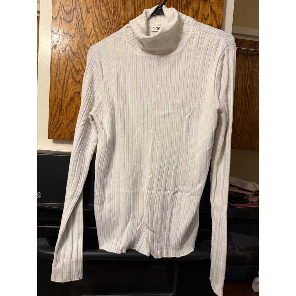 Cato Women White Ribbed Turtleneck Sweater Long Sleeve Size Large Classic Knit